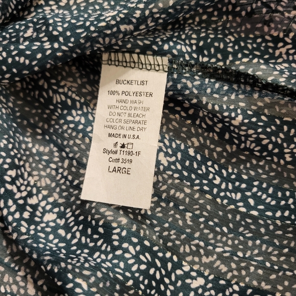 Bucket List Teal Sheer Shimmer Top Sz Lg - Picture 5 of 10